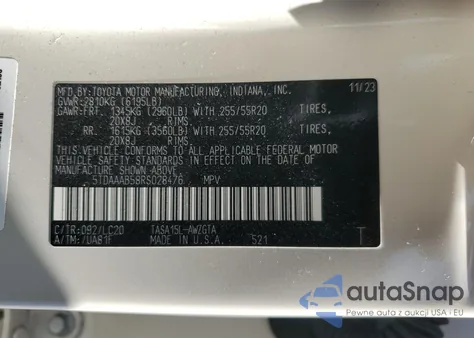 2024 Toyota Grand Highlander Xle z USA, uszkodzony, nr VIN 5TDAAAB58RS028476